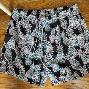Black Pineapple Print Athletic Shorts with Aqua Drawstring